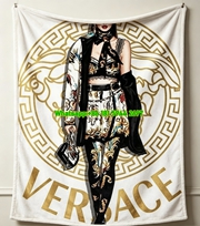 Versace Black And Gold Baroque Fashion Illustration Print Flannel Sofa Throw Blanket IMG_1665